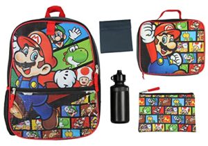 nintendo backpack super mario 5 pc shimmer character 16" lunch box combo set