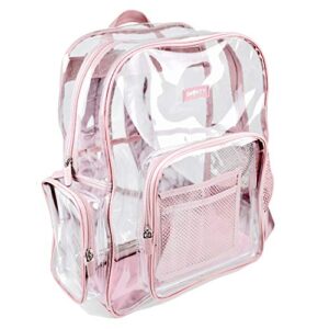 smarty large heavy duty clear backpack v6 durable transparent see through bag (ash pink)