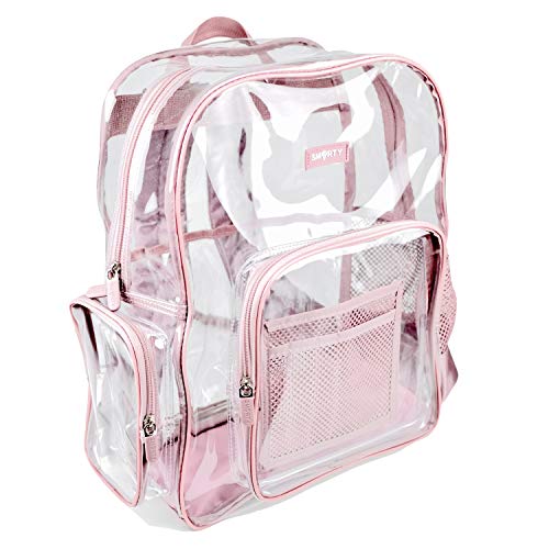 SMARTY Large Heavy Duty Clear Backpack V6 Durable Transparent See Through Bag (Ash Pink)