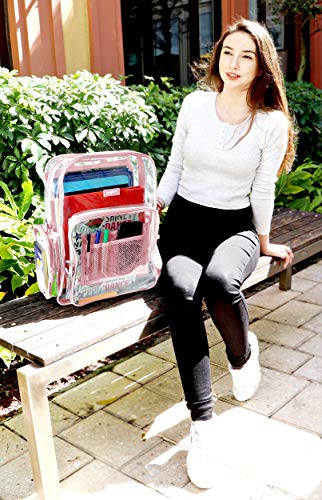 SMARTY Large Heavy Duty Clear Backpack V6 Durable Transparent See Through Bag (Ash Pink)