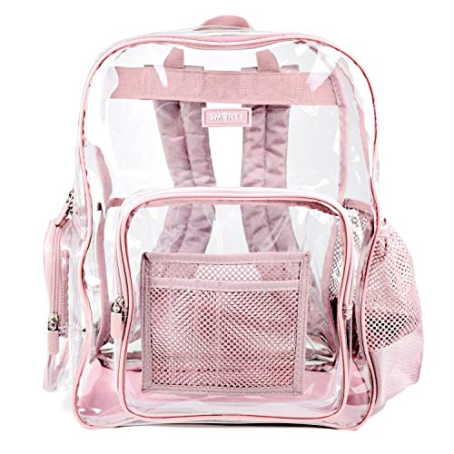 SMARTY Large Heavy Duty Clear Backpack V6 Durable Transparent See Through Bag (Ash Pink)