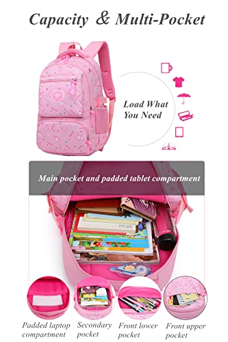 3Pcs Pretty Girls Elementary Bookbag Satchels for Primary Girls School Bag Backpack Set with Lunch Kits