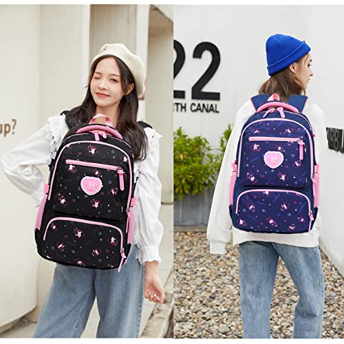 3Pcs Pretty Girls Elementary Bookbag Satchels for Primary Girls School Bag Backpack Set with Lunch Kits