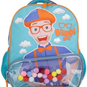 Blippi Backpack with Sound for Boys and Girls, Clear Front Pocket and Mesh Side Pockets, Toddler’s Schoolbag with Padded Back and Adjustable Straps, Versatile Day Pack for Kids, Blue and Orange