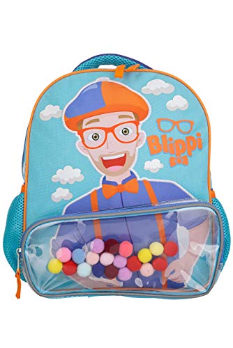 Blippi Backpack with Sound for Boys and Girls, Clear Front Pocket and Mesh Side Pockets, Toddler’s Schoolbag with Padded Back and Adjustable Straps, Versatile Day Pack for Kids, Blue and Orange