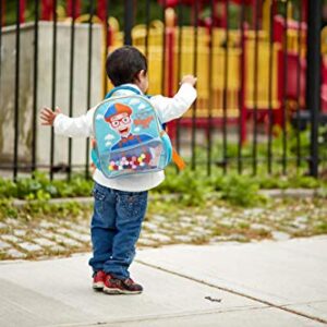 Blippi Backpack with Sound for Boys and Girls, Clear Front Pocket and Mesh Side Pockets, Toddler’s Schoolbag with Padded Back and Adjustable Straps, Versatile Day Pack for Kids, Blue and Orange