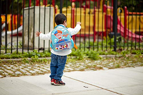 Blippi Backpack with Sound for Boys and Girls, Clear Front Pocket and Mesh Side Pockets, Toddler’s Schoolbag with Padded Back and Adjustable Straps, Versatile Day Pack for Kids, Blue and Orange