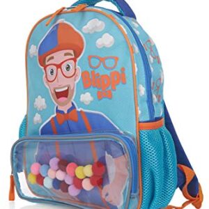 Blippi Backpack with Sound for Boys and Girls, Clear Front Pocket and Mesh Side Pockets, Toddler’s Schoolbag with Padded Back and Adjustable Straps, Versatile Day Pack for Kids, Blue and Orange