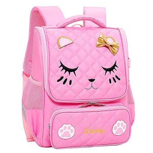proboths cute cat face girl's bowknot school backpack kid's bookbag gift for elementary primary student pink