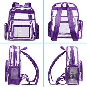 iSPECLE Clear Backpack, Large Clear Backpack with Laptop Compartment, Clear Bookbags with Reinforced Padded Straps, Transparent Bag for College, Work, Security, Dark Purple