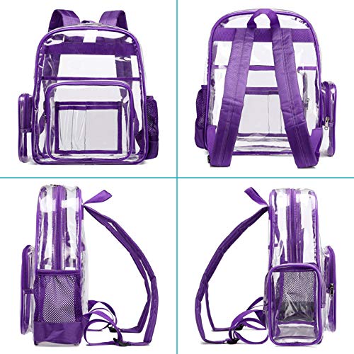 iSPECLE Clear Backpack, Large Clear Backpack with Laptop Compartment, Clear Bookbags with Reinforced Padded Straps, Transparent Bag for College, Work, Security, Dark Purple