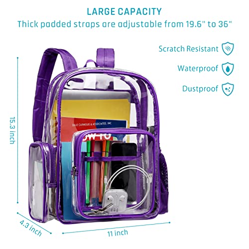 iSPECLE Clear Backpack, Large Clear Backpack with Laptop Compartment, Clear Bookbags with Reinforced Padded Straps, Transparent Bag for College, Work, Security, Dark Purple
