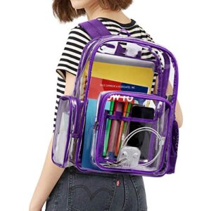 iSPECLE Clear Backpack, Large Clear Backpack with Laptop Compartment, Clear Bookbags with Reinforced Padded Straps, Transparent Bag for College, Work, Security, Dark Purple