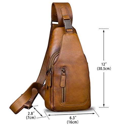 Genuine Leather Sling Bag for Men Chest Shoulder Crossbody Hiking Backpack Vintage Handmade Daypack (Brown)