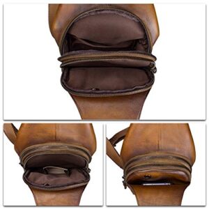 Genuine Leather Sling Bag for Men Chest Shoulder Crossbody Hiking Backpack Vintage Handmade Daypack (Brown)