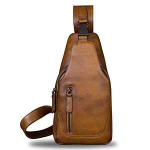 Genuine Leather Sling Bag for Men Chest Shoulder Crossbody Hiking Backpack Vintage Handmade Daypack (Brown)