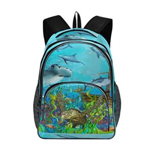 alaza sea turtle coral reef with ship wreck travel laptop backpack college school computer bag for boys girls