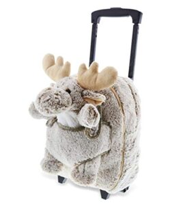 dollibu moose plush trolley & purse set - 3-in-1 kids trolley, backpack, & brown moose purse, soft plush backpack on wheels, rolling bag with removable plush toy purse - 15"