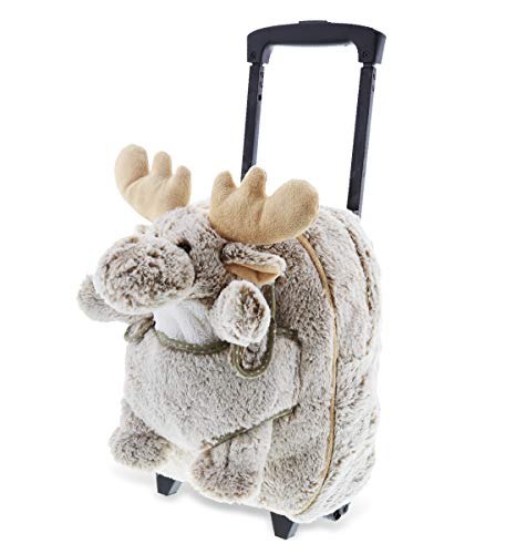 DolliBu Moose Plush Trolley & Purse Set - 3-in-1 Kids Trolley, Backpack, & Brown Moose Purse, Soft Plush Backpack on Wheels, Rolling Bag with Removable Plush Toy Purse - 15"