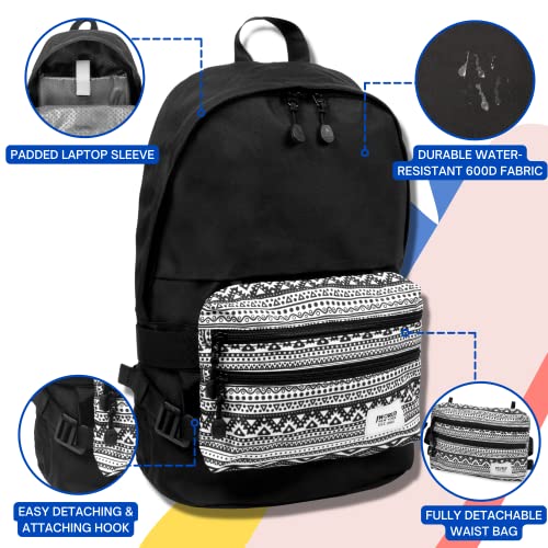 J World New York Deuce Backpack with Detachable Waist Bag, Tribal, 17.3 X 12.2 X 6.3 (H X W X D)