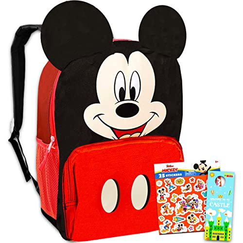 Mickey Mouse Backpack for Kids Toddlers ~ Deluxe 12" Mickey Mini Backpack with 3D Mickey Ears Plus Stickers and More (Mickey School Supplies Bundle)