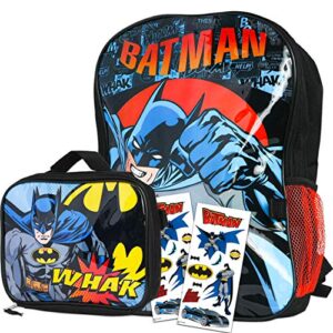 batman backpack and lunch box bundle set ~ deluxe 16" batman backpack for boys kids with insulated lunch bag and stickers (batman school supplies)