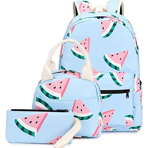 CAMTOP Backpack for Teen Girls&Boys Kids School Bookbag Lunch Box Set (Y0080-3/Light Blue Watermelon)