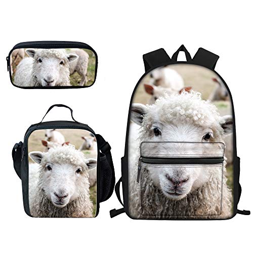 Beauty Collector Cool Sheep Backpacks Boys School Bag Set Personalized for Teens Book Bags with Lunch Bag and Pencil Case