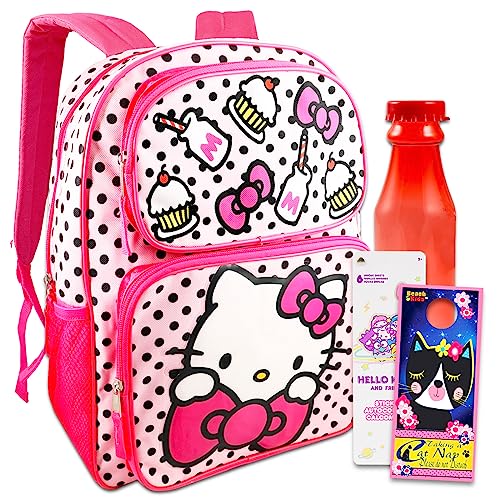 Hello Kitty Backpack for Girls Kids Toddlers ~ Deluxe 16" Hello Kitty School Bag Bundle with Water Bottle, Stickers, and More (Hello Kitty School Supplies)