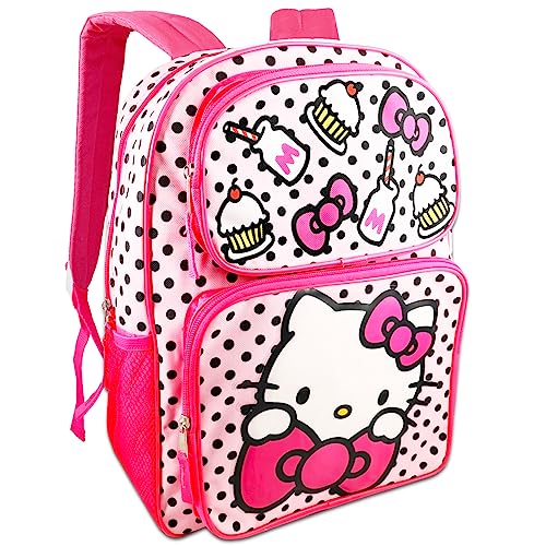 Hello Kitty Backpack for Girls Kids Toddlers ~ Deluxe 16" Hello Kitty School Bag Bundle with Water Bottle, Stickers, and More (Hello Kitty School Supplies)