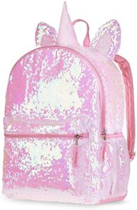 wonderama unicorn backpack for girls 4-6 - 16" pink unicorn sequin backpack with reversible sequins, 3d ears and horn | unicorn school supplies