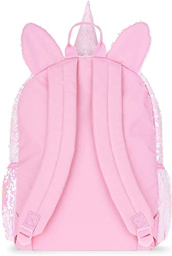 Wonderama Unicorn Backpack for Girls 4-6 - 16" Pink Unicorn Sequin Backpack with Reversible Sequins, 3D Ears and Horn | Unicorn School Supplies