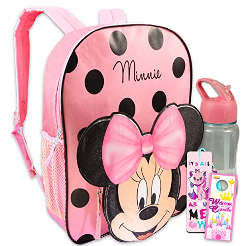 Disney Minnie Mouse Backpack for Toddlers ~ 12" Minnie Mouse School Bag with 3D Ears and Bow with Bookmark (Minnie Mouse School Supplies Bundle)