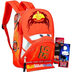 disney cars lightning mcqueen backpack for kids bundle ~ deluxe 16" cars backpack with stickers (disney cars school supplies)
