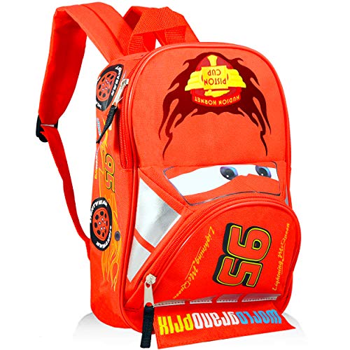 Disney Cars Lightning McQueen Backpack for Kids Bundle ~ Deluxe 16" Cars Backpack with Stickers (Disney Cars School Supplies)