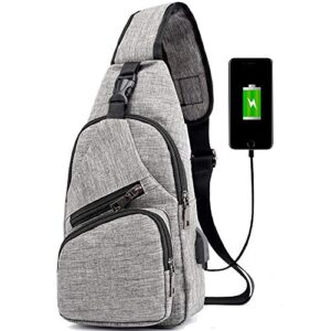 sling bag - shoulder backpack chest bags crossbody daypack for women & men with usb charging port for travel/hiking/outdoor sport (s-grey)