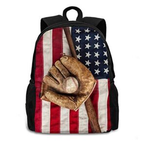 vintage baseball usa american flag laptop backpack durable lightweight school bookbag casual daypack travel hiking camping college