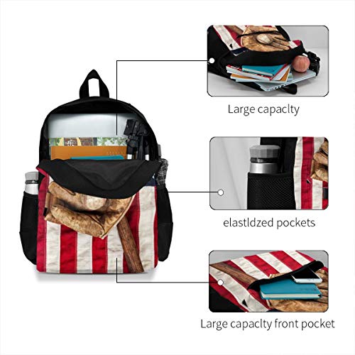 Vintage Baseball USA American Flag Laptop Backpack Durable Lightweight School Bookbag Casual Daypack Travel Hiking Camping College