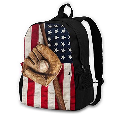 Vintage Baseball USA American Flag Laptop Backpack Durable Lightweight School Bookbag Casual Daypack Travel Hiking Camping College