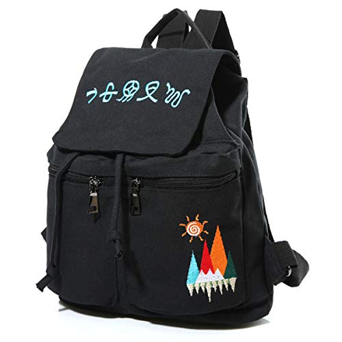 Canvas Backpack Purse for Women Men, Fashion Embroidery Casual Backpack Casual Travel Rucksack (Black)