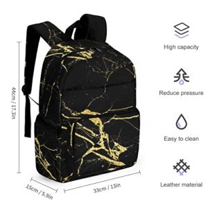 Aeoiba Chic Black and Gold Marble Texture Backpack, PU Leather Travel Laptop Backpack with USB Charging Port, Water Resistant College School Computer Bag for Men & Women Fits 15.6 Inch Notebook