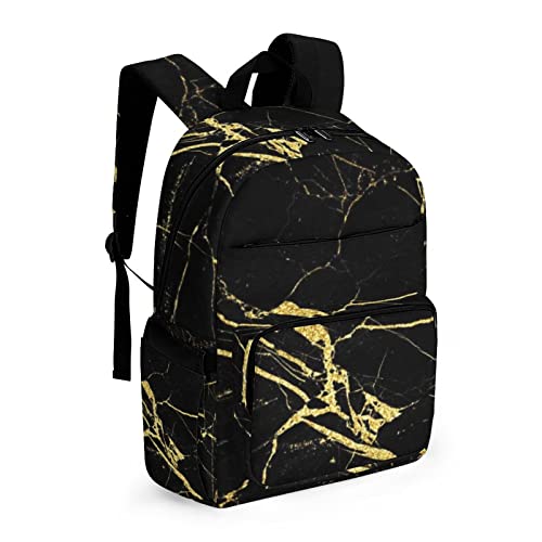 Aeoiba Chic Black and Gold Marble Texture Backpack, PU Leather Travel Laptop Backpack with USB Charging Port, Water Resistant College School Computer Bag for Men & Women Fits 15.6 Inch Notebook