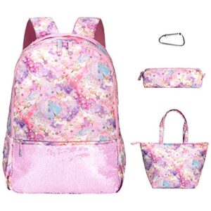 sphaiya backpack for girls,girls backpack with lunch box cute toddler hiking backpack set kindergarten preschool book bag for elementary kid pink