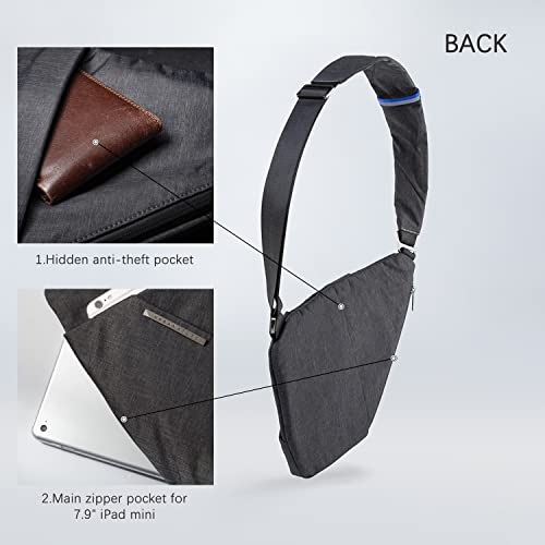 NIID D1 Men Crossbody Sling bag Chest Pack Slim Underarm Armpit Shoulder Backpack Multipurpose Sleek Casual Daypack for Travel Hiking (Dark Gray, Right Hand)