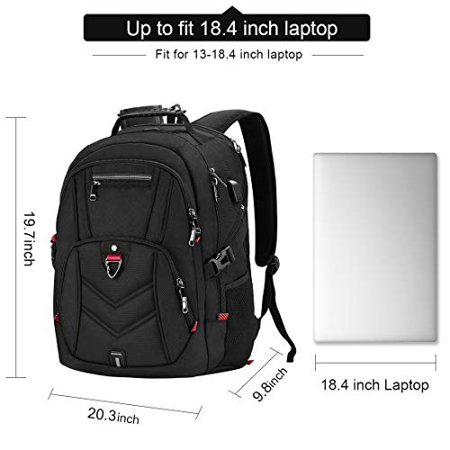 NEWHEY Laptop Backpack 18 Inch Business Travel Backpacks for Men Women Extra Large Waterproof TSA Anti Theft College Bookbags with USB Charging Port 18.4 Gaming Computer Backpack,Black