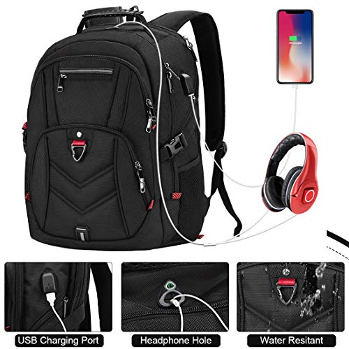 NEWHEY Laptop Backpack 18 Inch Business Travel Backpacks for Men Women Extra Large Waterproof TSA Anti Theft College Bookbags with USB Charging Port 18.4 Gaming Computer Backpack,Black