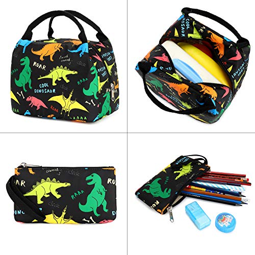 abshoo Cute Lightweight Kids School Bookbags Dinosaur Boys Backpacks With Lunch Bag (Colorful Dinosaur Set)