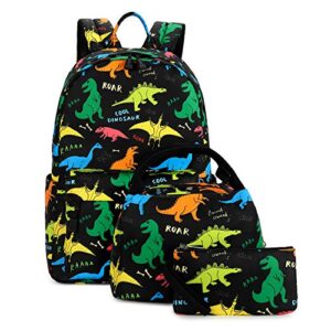 abshoo cute lightweight kids school bookbags dinosaur boys backpacks with lunch bag (colorful dinosaur set)
