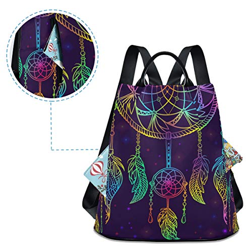 ALAZA Colorful Dream Catcher with Ornament and Night Sky Stars Backpack with Keychain for Woman