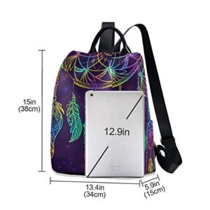 ALAZA Colorful Dream Catcher with Ornament and Night Sky Stars Backpack with Keychain for Woman